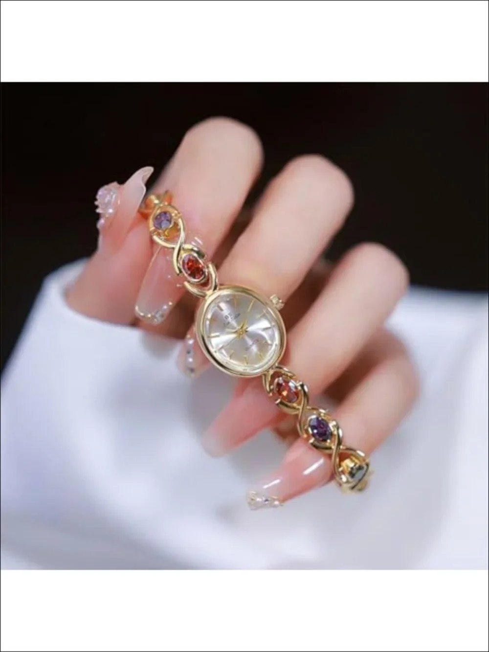 Gold Tone Bracelet Watch with Oval Jade Dial Quartz Movement Water Resistant 30m